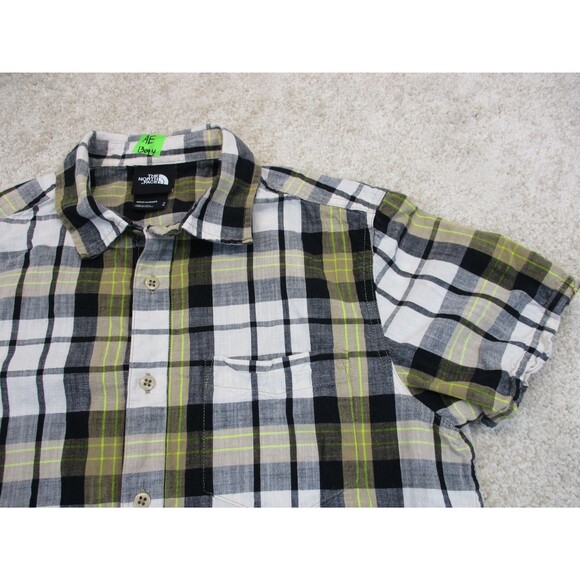 North Face Shirt Mens Medium Brown White Plaid Outdoor Short Sleeve Button Up - Picture 3 of 12